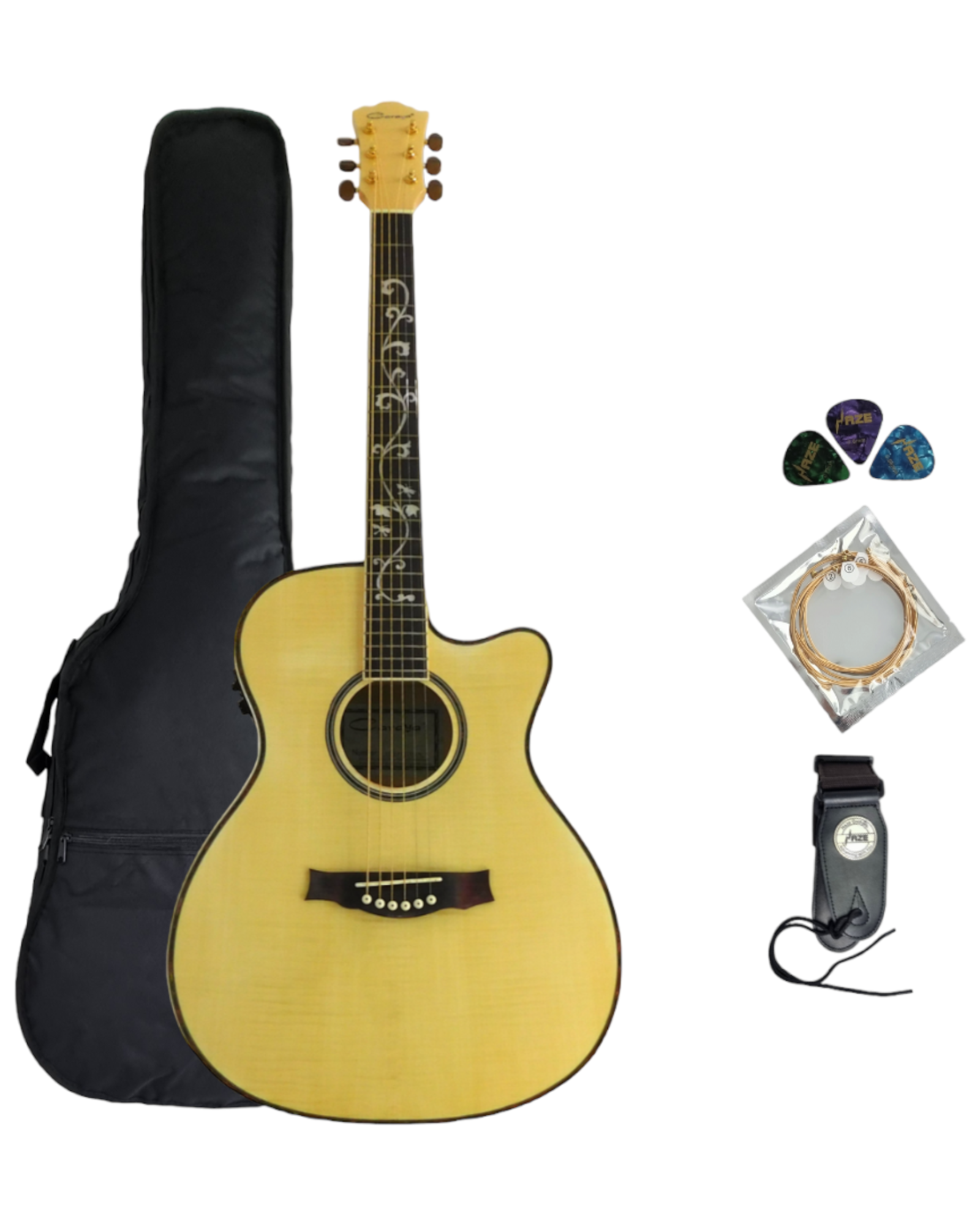 Caraya All Flame Maple Built-In Pickups/Tuner Cutaway Acoustic Guitar - Natural SDG837CEQN