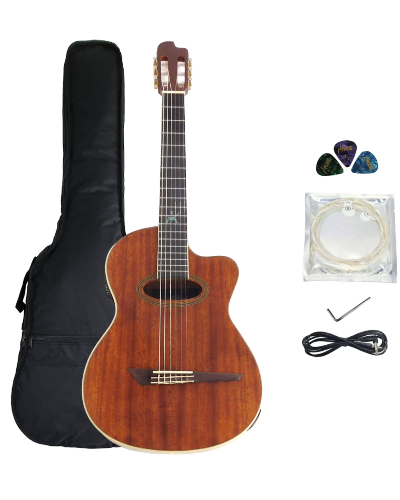 Miguel Rosales Mahogany Oval Soundhole Built-In Pickup/Tuner Classical Guitar - Natural MR04CEQN