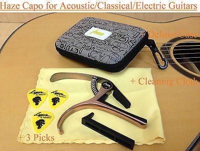 Haze DC06B Top Grade Zinc Alloy Acoustic/Classical Guitar Capo - Bronze + 3 Free Picks