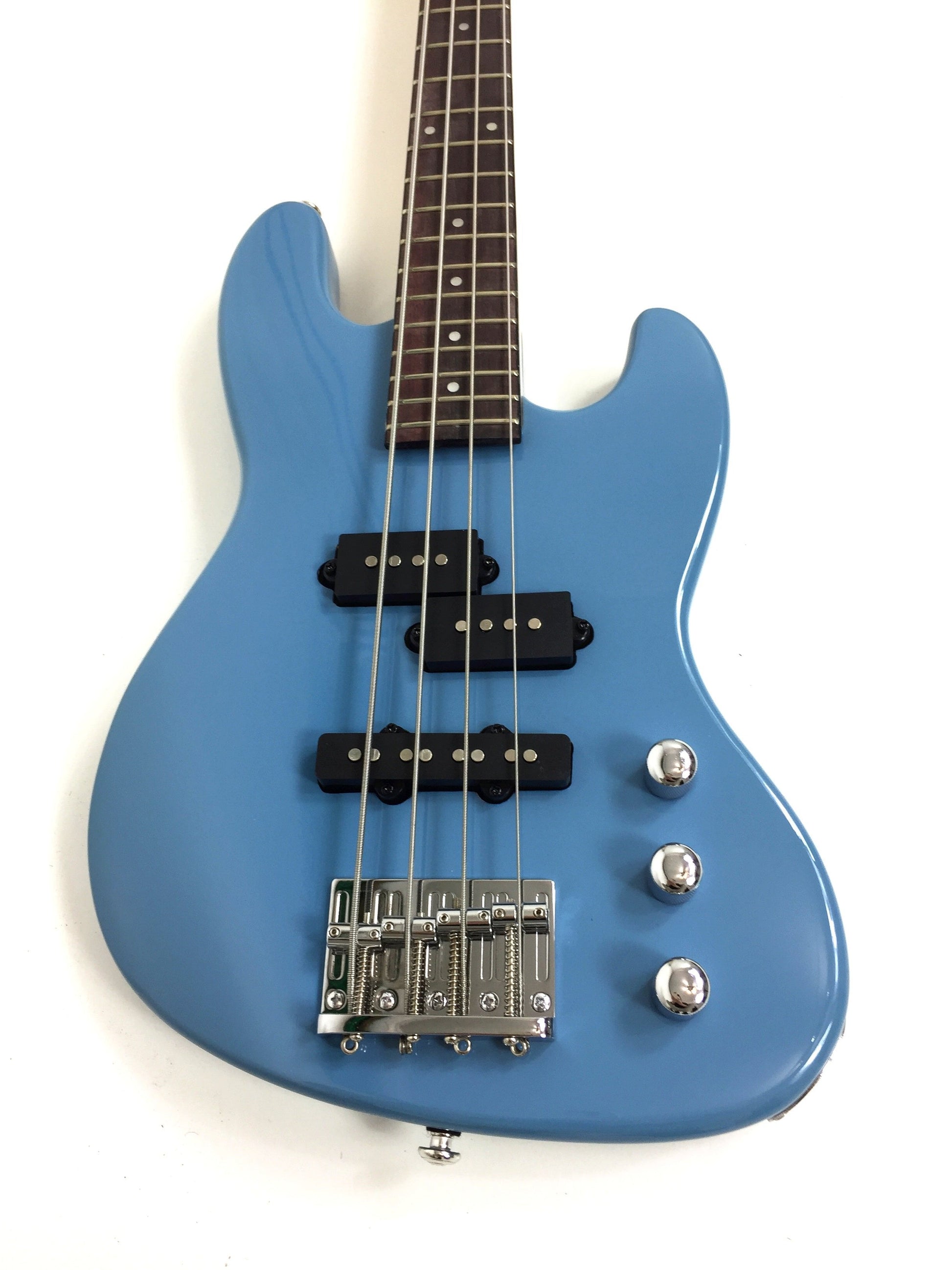 Haze Short Scale Split/Single Coil Solid Basswood J-Style Electric Bass Guitar - Blue SBG387BL