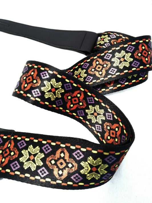 Long PU Leather End Guitar Strap,Length Adjustable 103~170cm. "Flowers", GSFLOWR