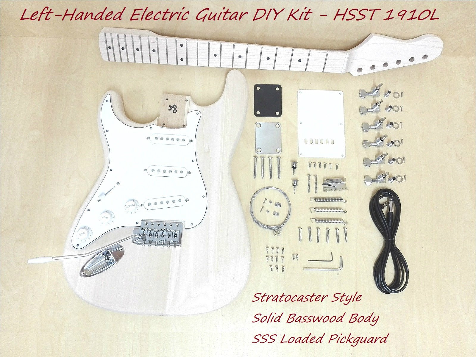 Left-Hand HSST1910DIYLH Solid Basswood Electric Guitar DIY Kit, No-Soldering