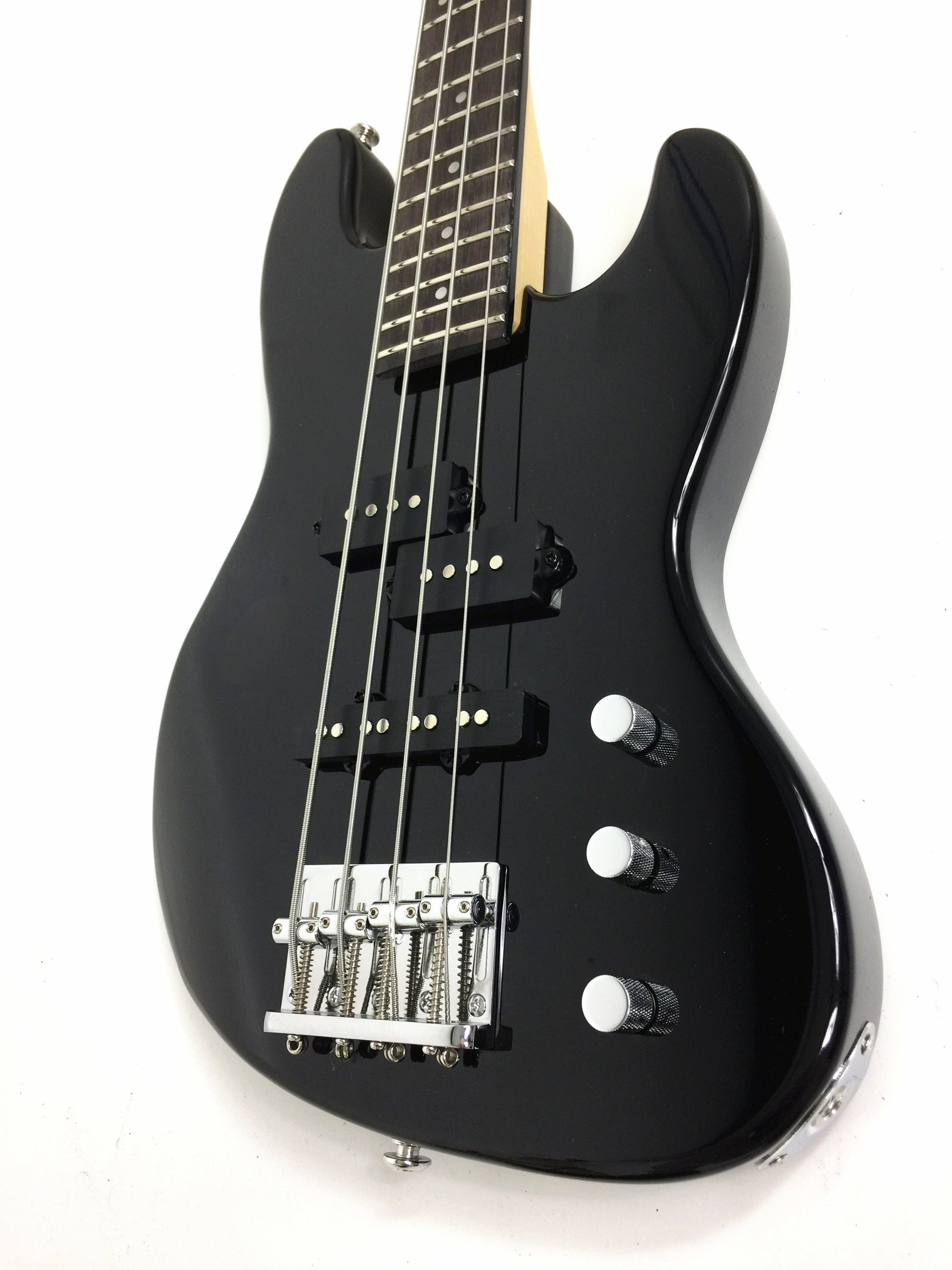 Haze Short Scale Split/Single Coil Solid Basswood J-Style Electric Bass Guitar - Black SBG387BK
