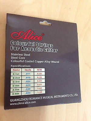 Alice A407C Colorful Acoustic Guitar Strings - Multi-Colored Steel String Set