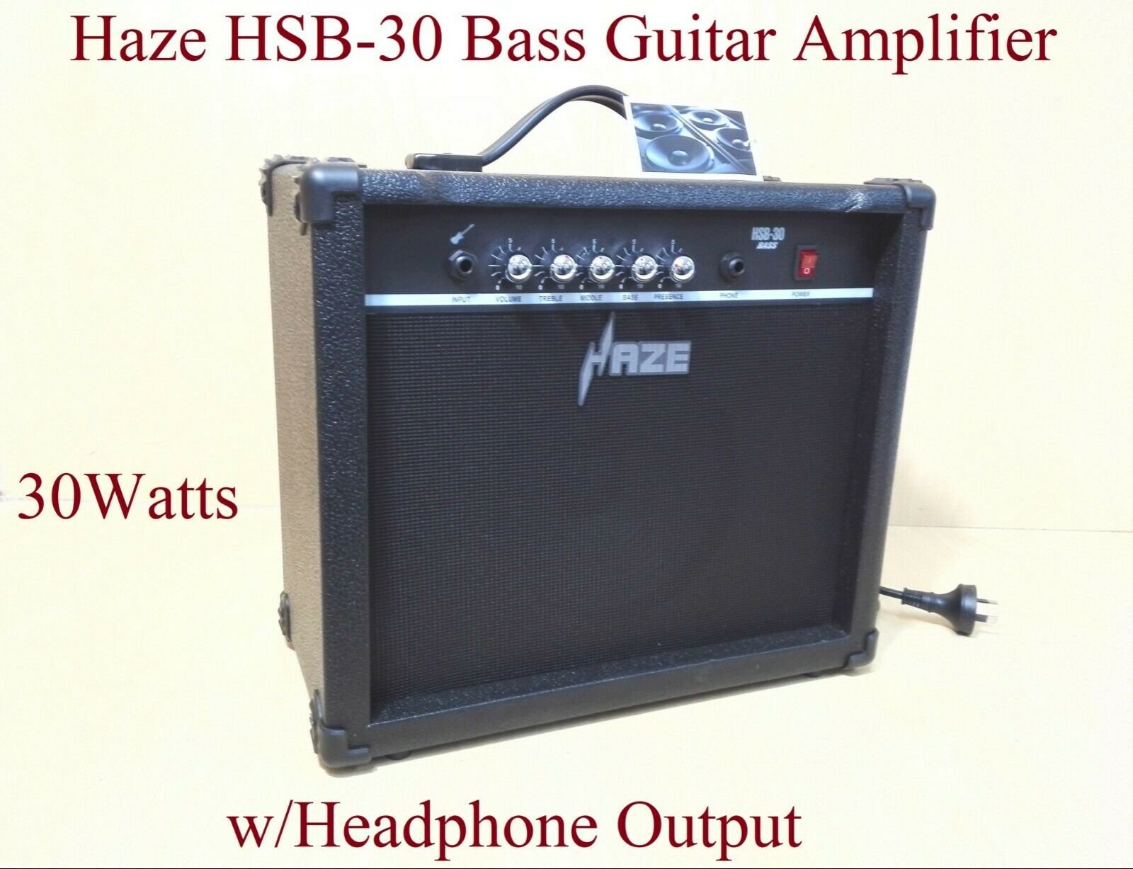 Haze HSB30 30W Electric/Acoustic Bass Guitar Amplifier,BK w/Headphone Output